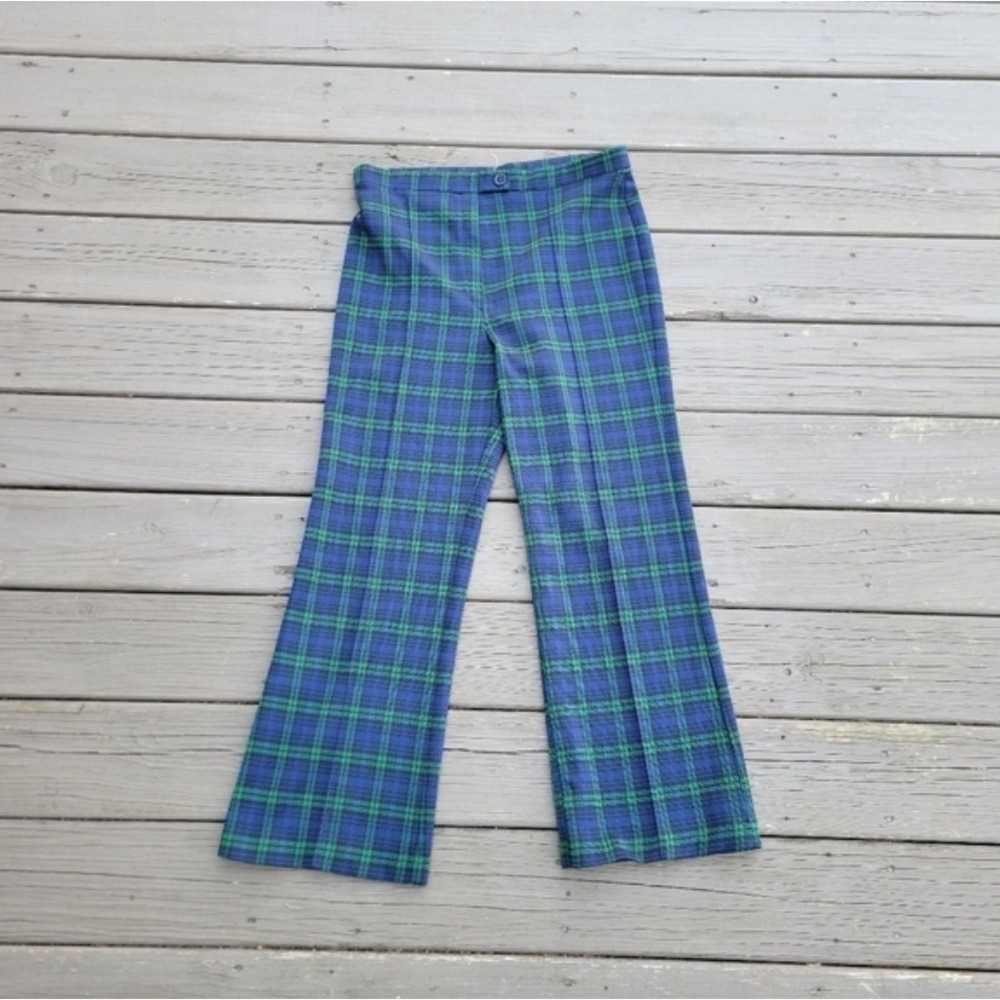 Vintage 90s y2k Dark Watch Plaid Blue Green High Rise Wide Leg Pants 36/29 36x29